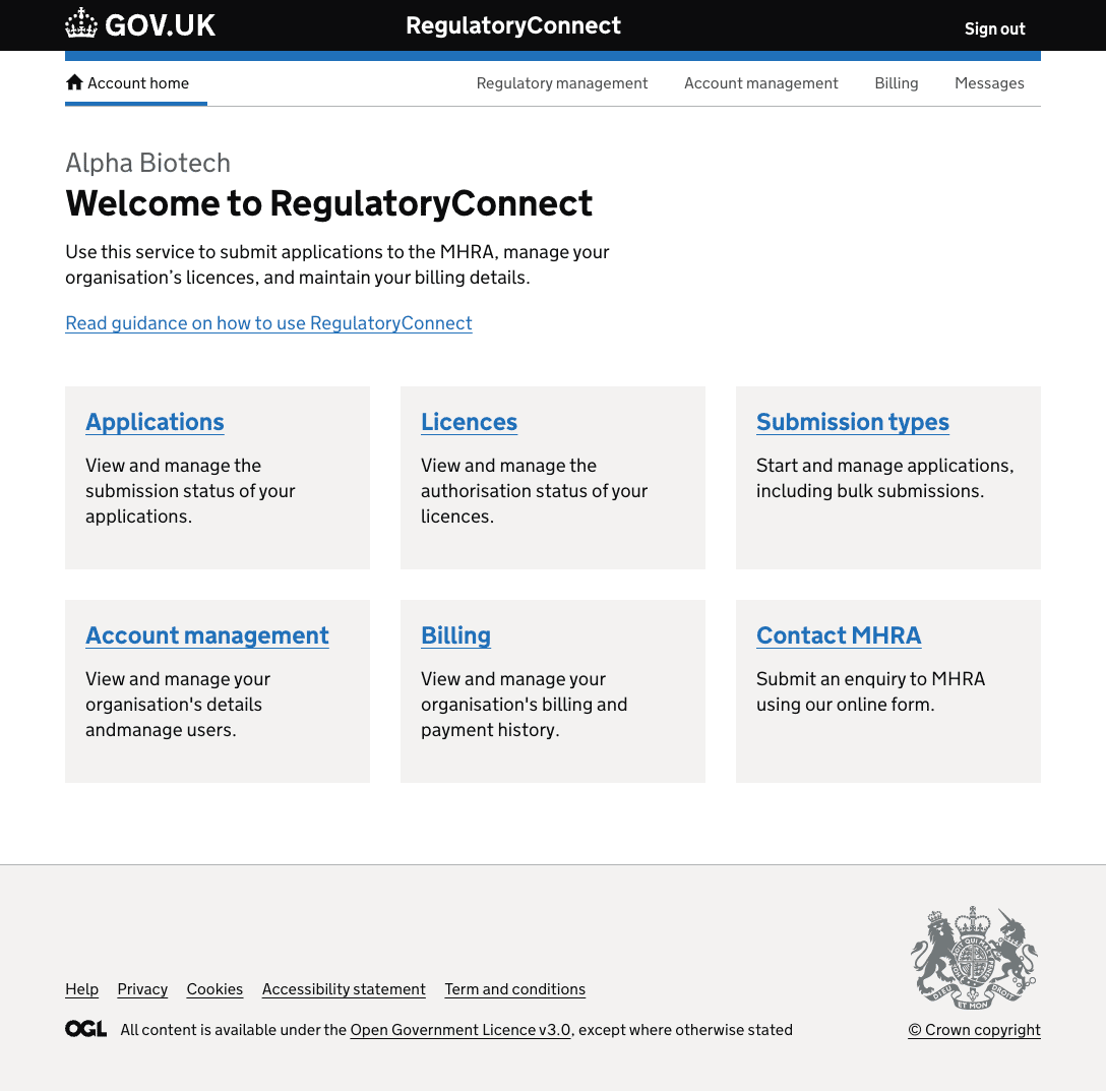 RegulatoryConnect homepage